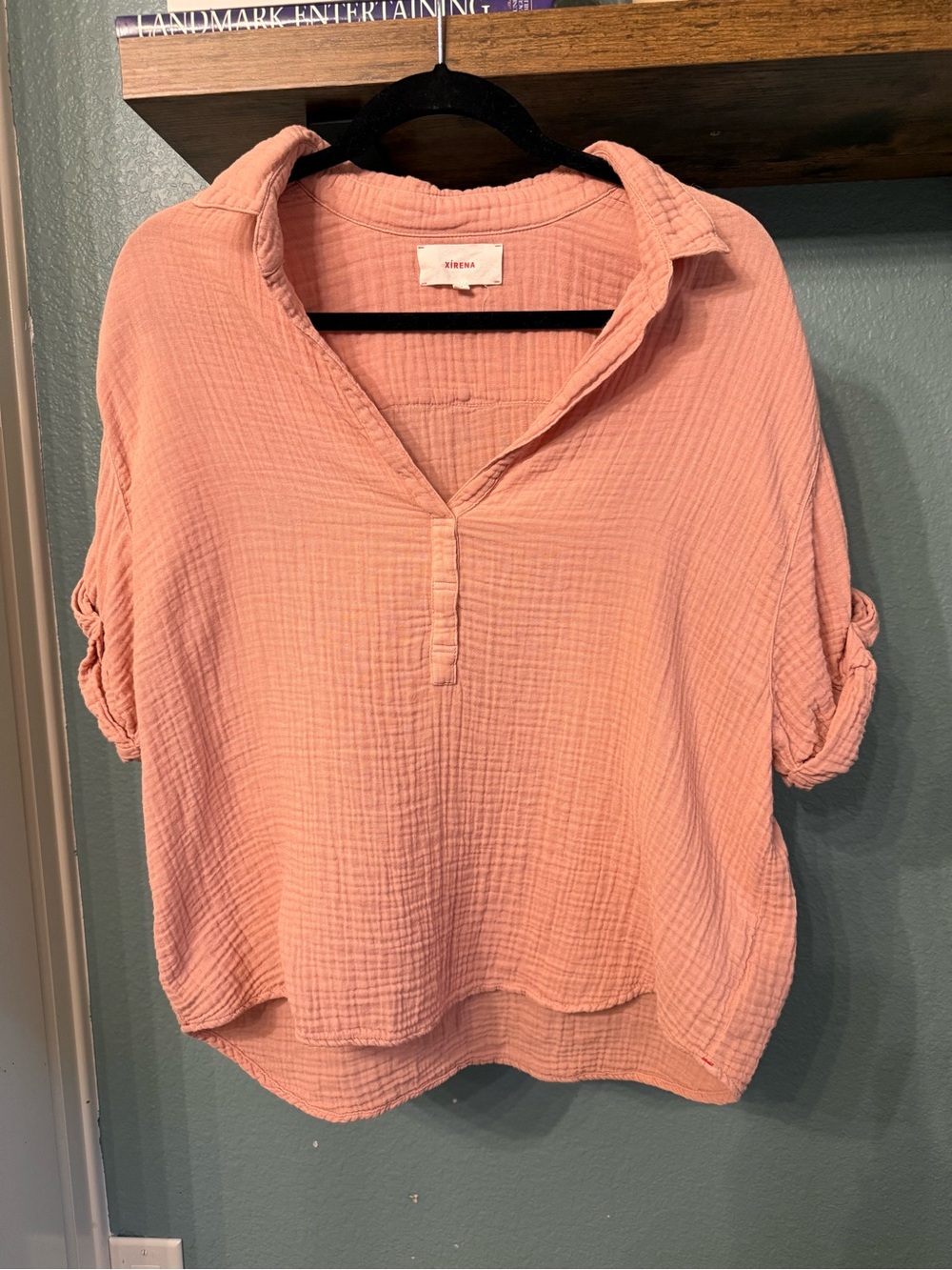 XiRENA Avery Top in Dusty Blush Pink 100% Cotton Gauze V-Neck M Boho Costal